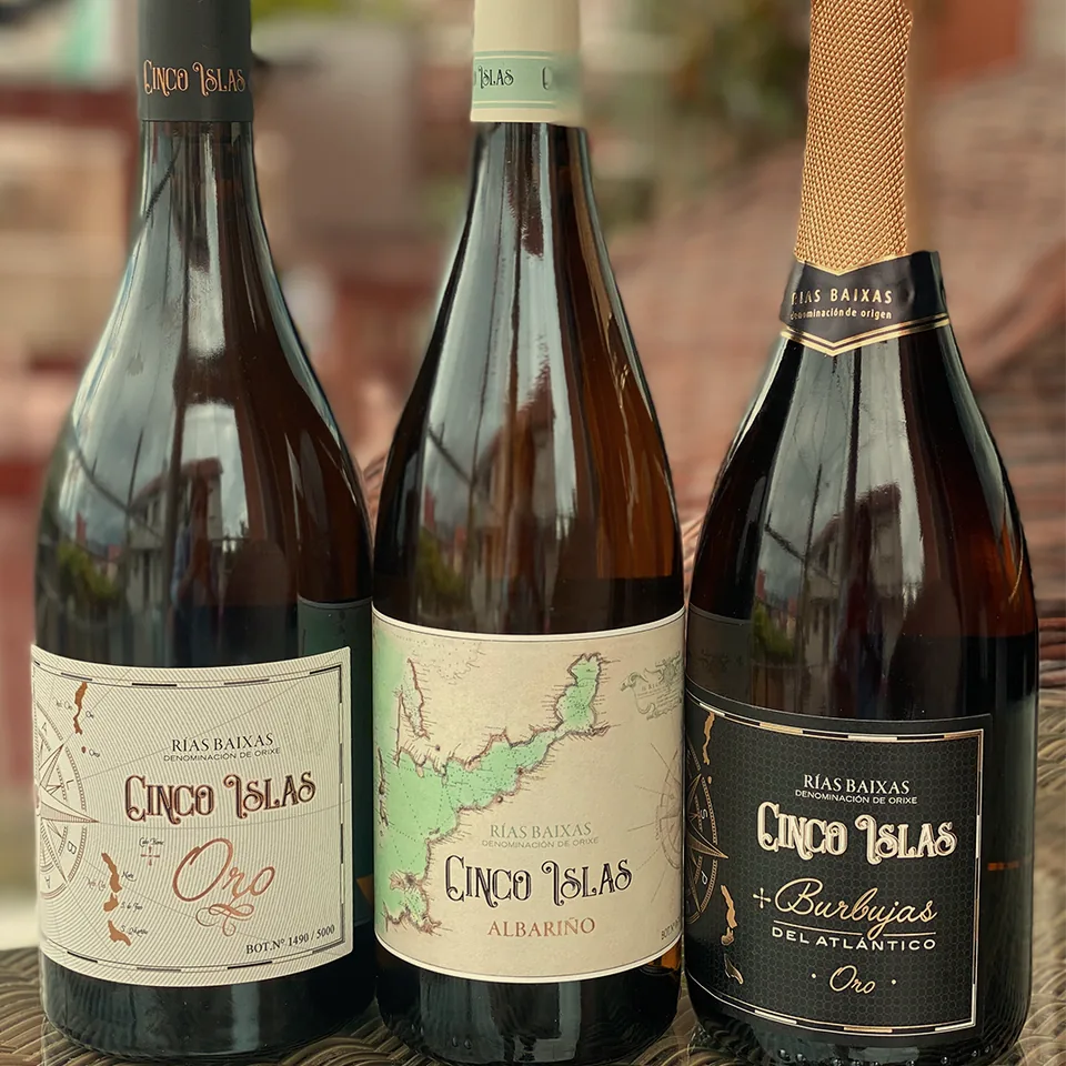 Gama de vinos Cinco Islas: albariño, Oro y espumoso