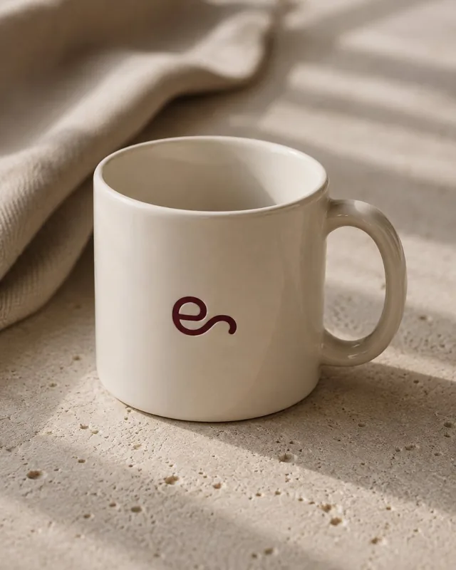 Taza de cerámica con el símbolo de EP Studio en granate