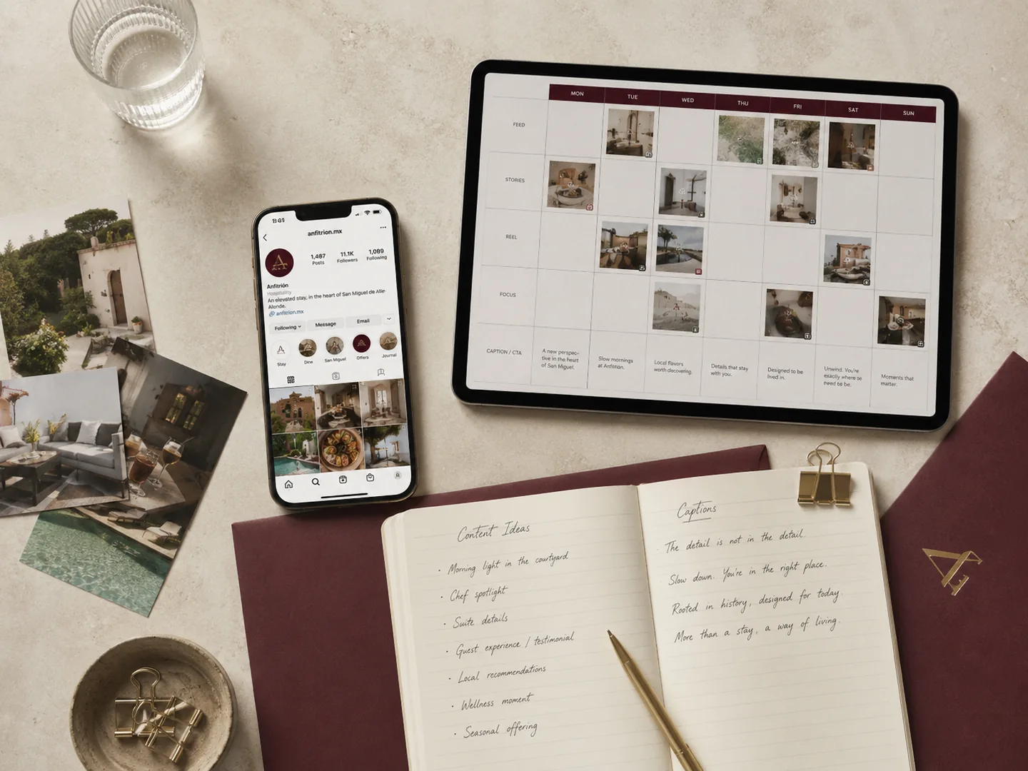 Feed de Instagram y lista de contenidos pendientes de la semana