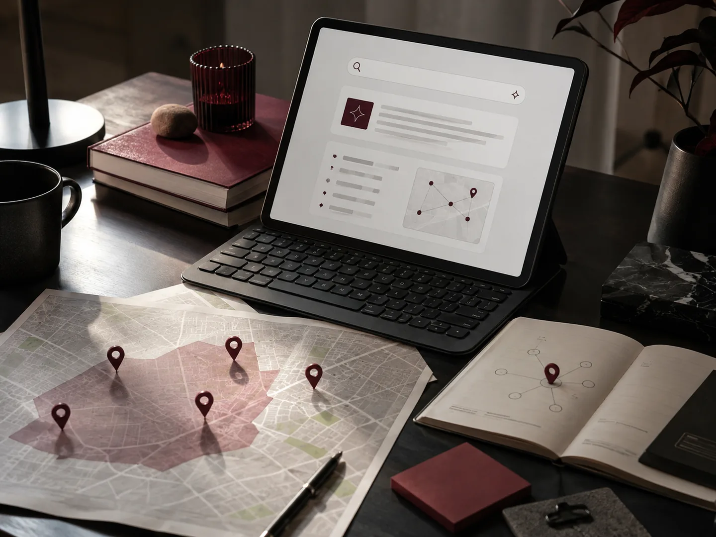 Búsqueda con respuesta generada por IA y mapa de presencia local