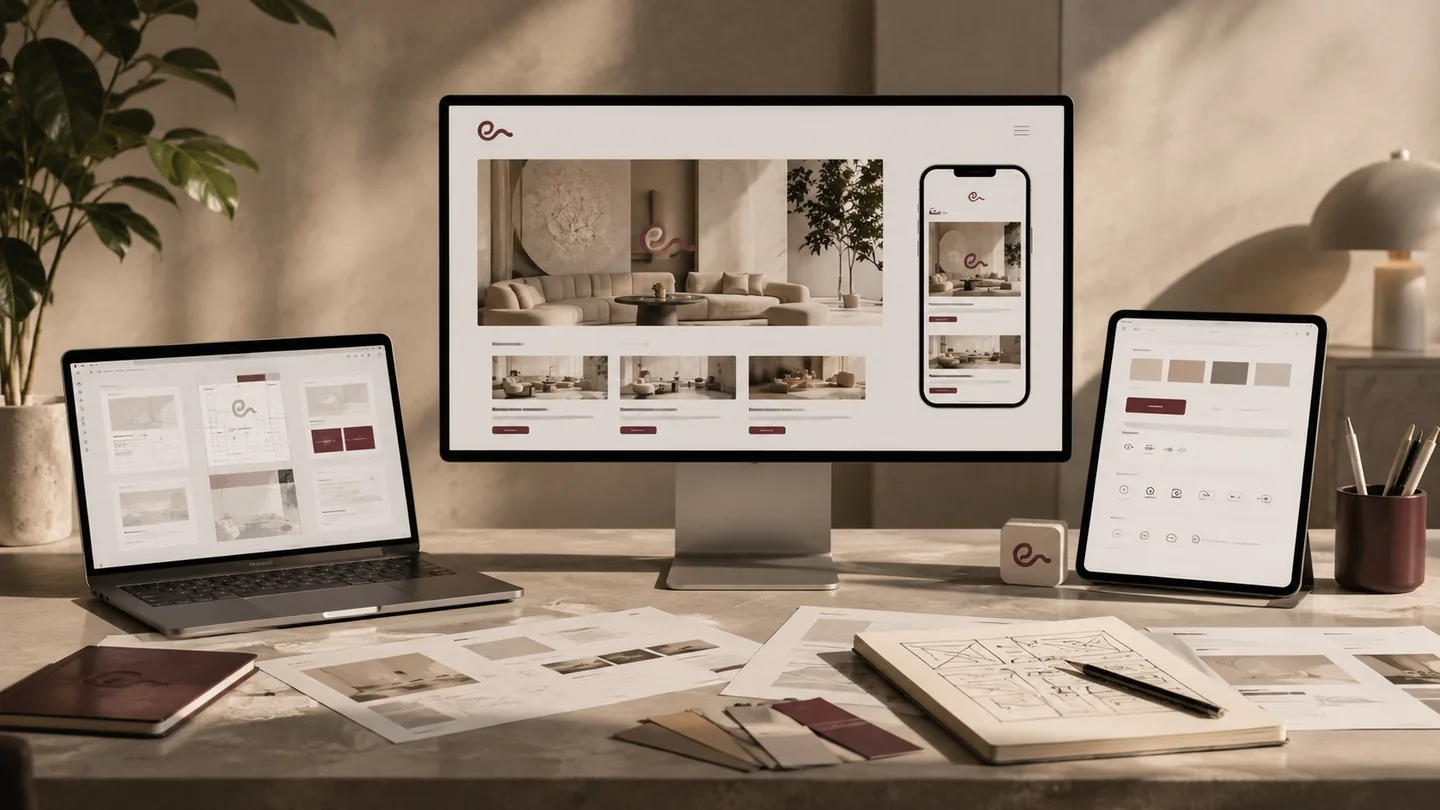 Diseño de una web de empresa revisado en escritorio, tableta y móvil