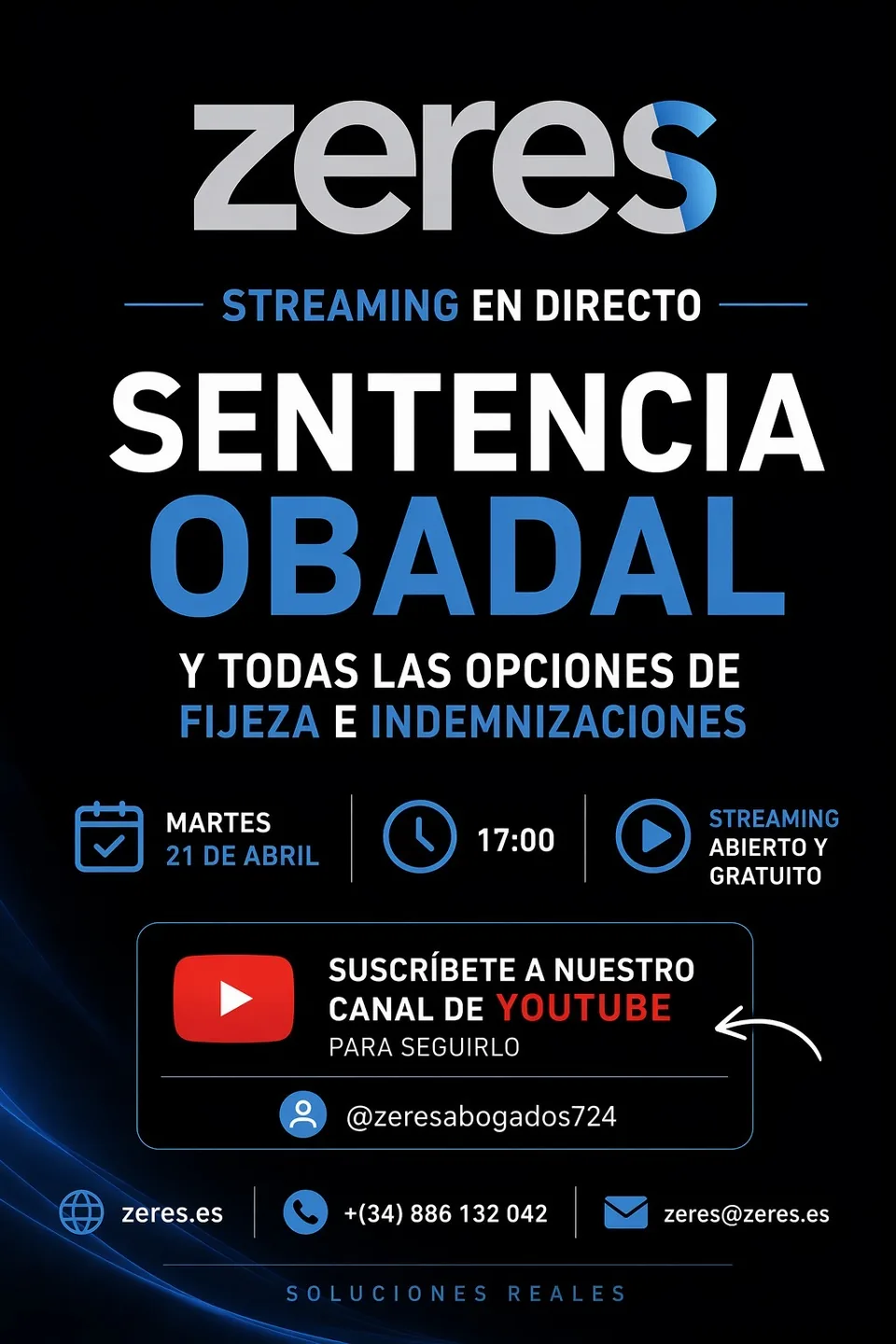 Cartel de streaming jurídico para Zeres Abogados